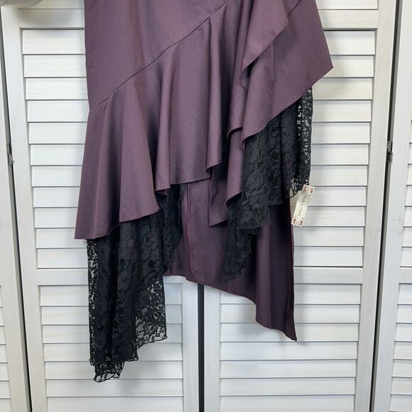 New Dracula Clothing Steampunk Wrap Skirt Purple Black Tier Ruffle Lace Size 16 - Picture 3 of 9